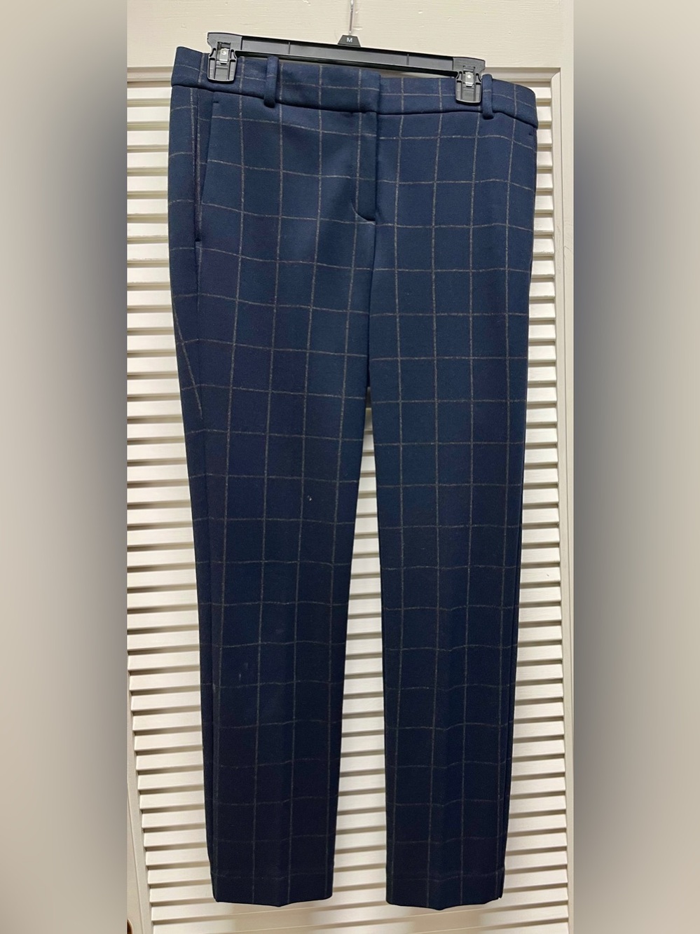Theory Navy Windowpane Knit Plaid Straight Trousers Pants Size 2